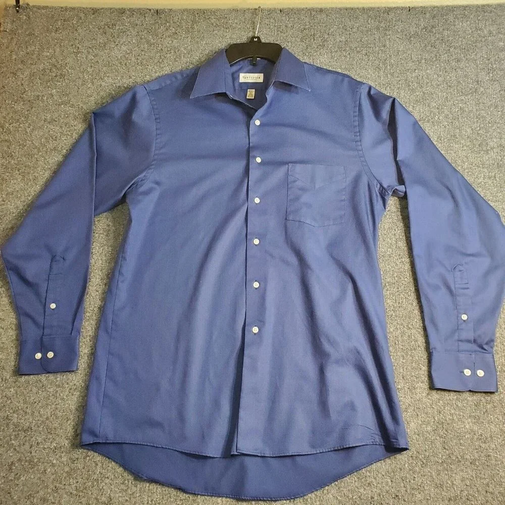 Van Heusen Fitted Wrinkle Free Dress Shirt Men's Size M 15 1/2 34/35 Royal Blue - Picture 1 of 9